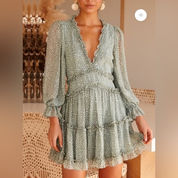 Green Open Back Ruffle Dress size small - Picture 1 of 4